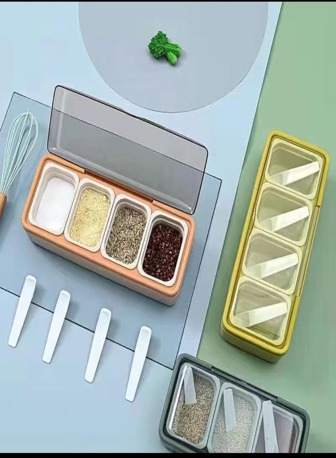 Rasdion 4 Compartments Seasoning Storage Box Container with Cover and Divided Serving Bowls and Spoons for Party Festive Decor for Kitchen Condiment Jars Plastic Seasoning Box Set - Image 2